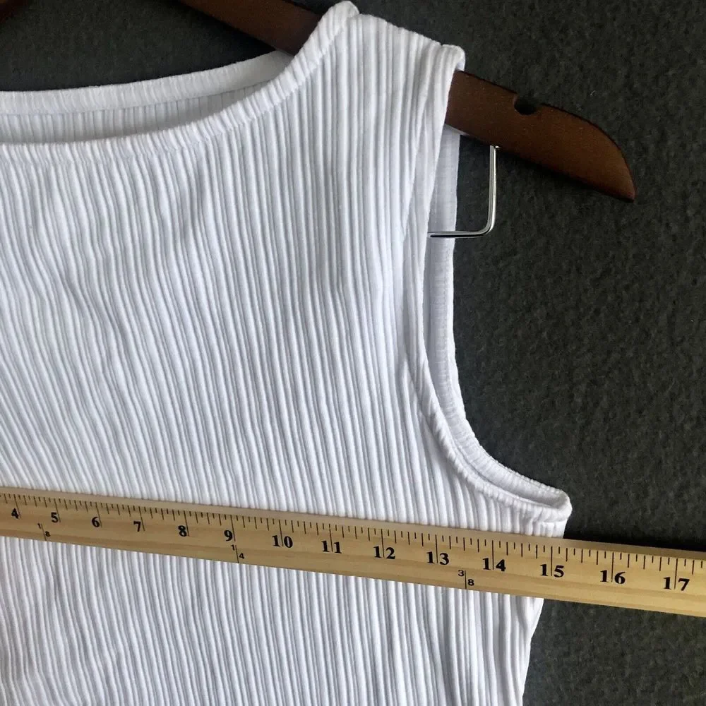Madewell Tank Top Size XXS White Ribbed Cotton Blend Sleeveless Cropped Boatneck - Picture 7 of 16